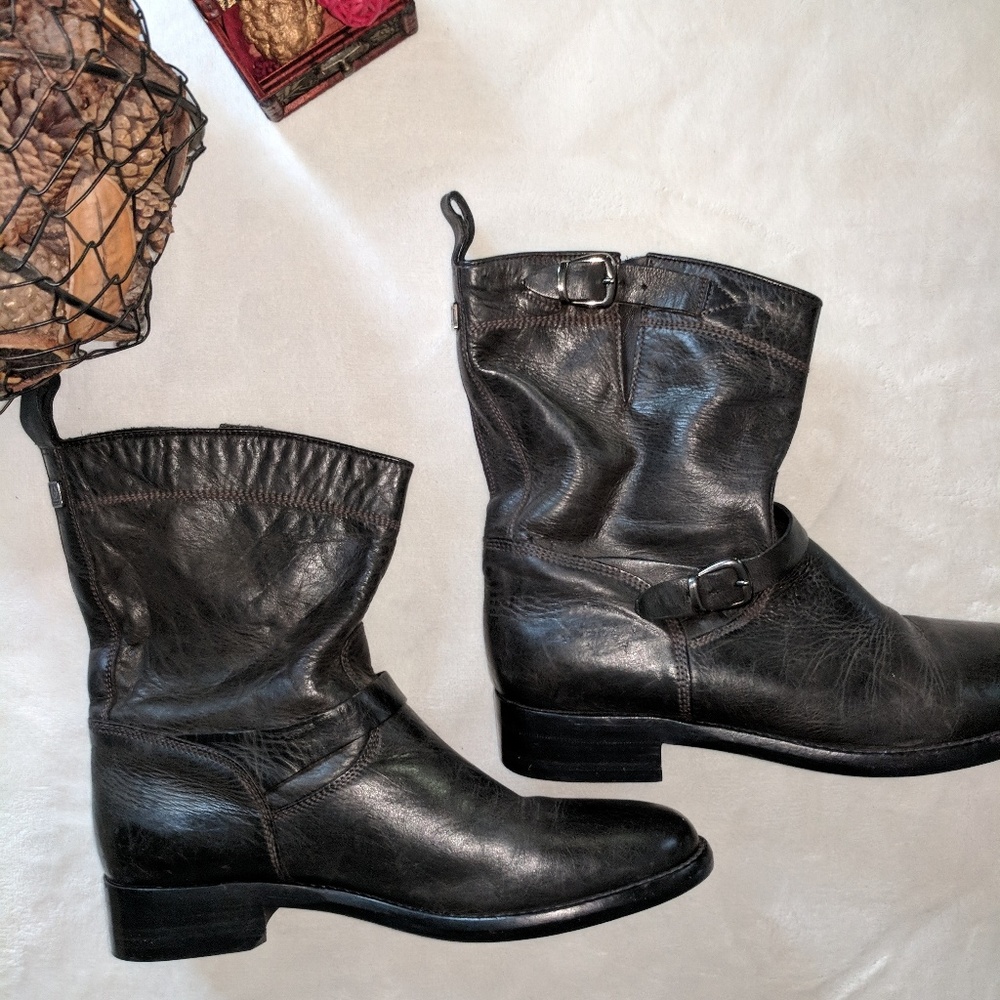 Belstaff England Black Leather Motorcycle Boots 39